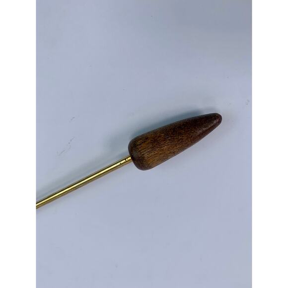 Vintage Barware Gold Tone Swizzle Stick Teak Wood Handle Mid Century Serveware - Picture 5 of 9